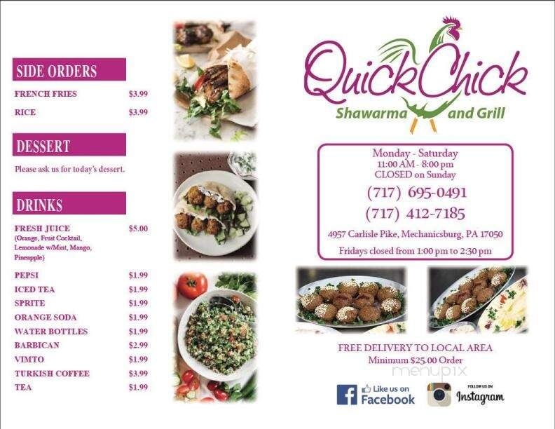 Quick Chick Shawarma and Grill - Mechanicsburg, PA menu_pic