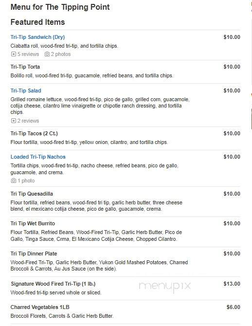 The Tipping Point - Modesto, CA menu_pic