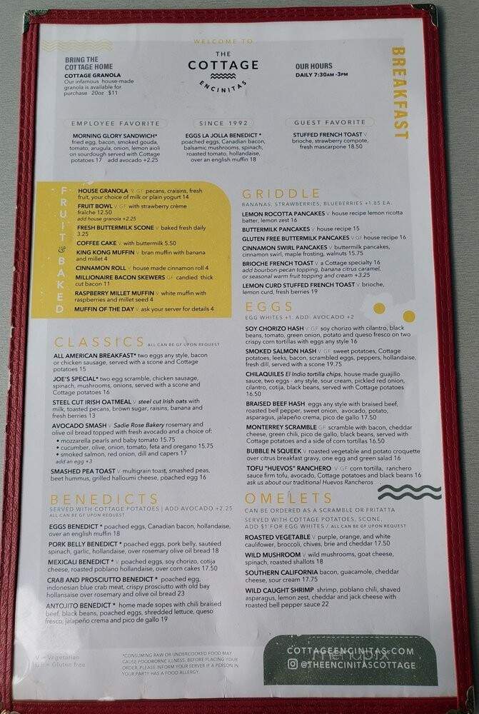 The Cottage - Encinitas, CA menu_pic