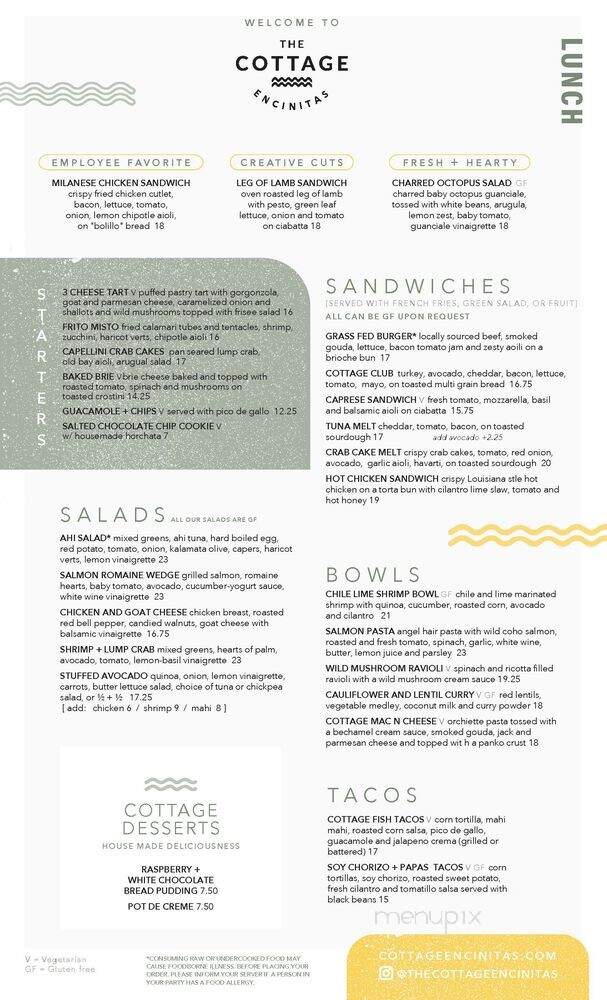 The Cottage - Encinitas, CA menu_pic