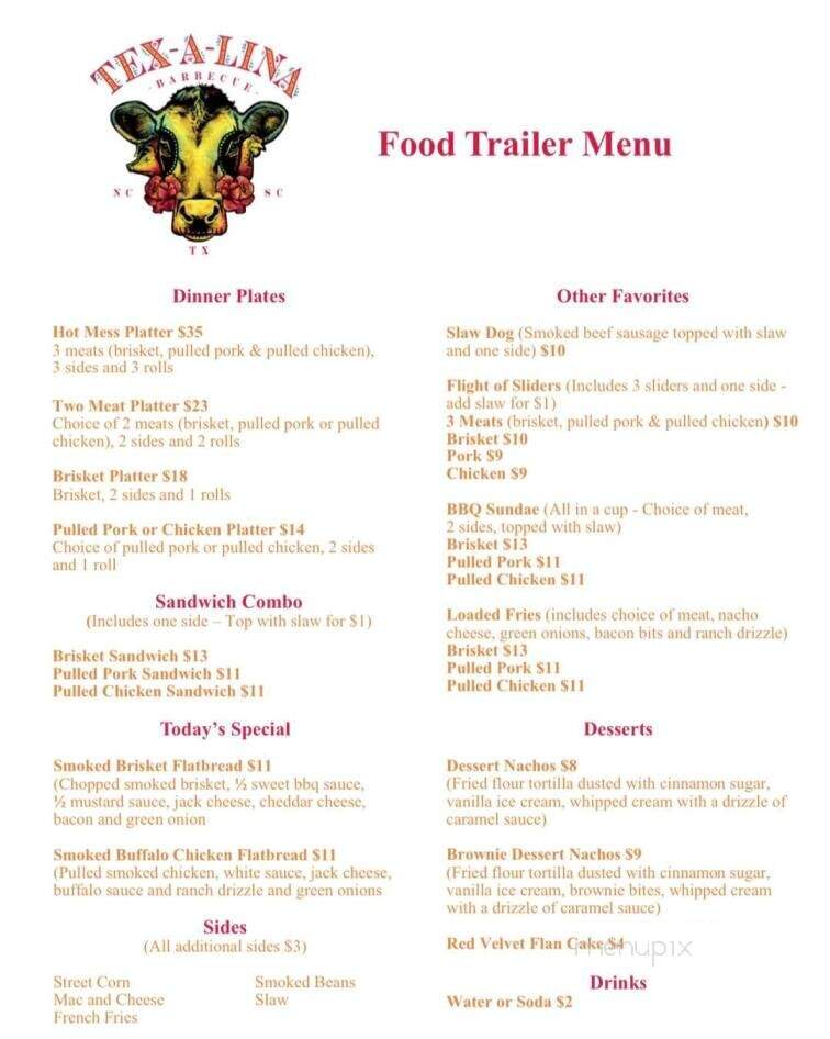 Tex-a-lina BBQ Company - Denver, NC menu_pic