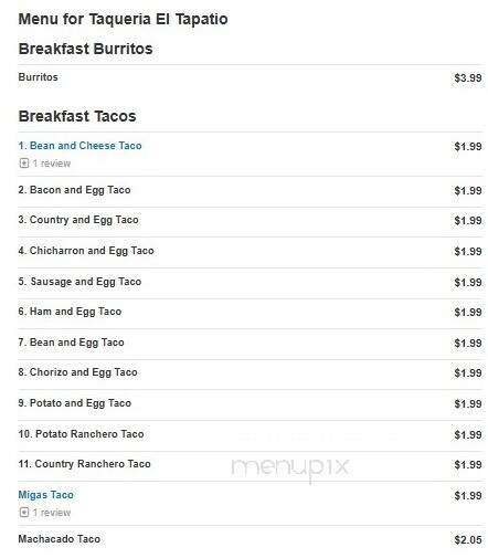 Taqueria El Tapatio - New Braunfels, TX menu_pic
