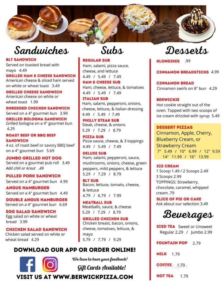 Berwick Pizza - Green Camp, OH menu_pic