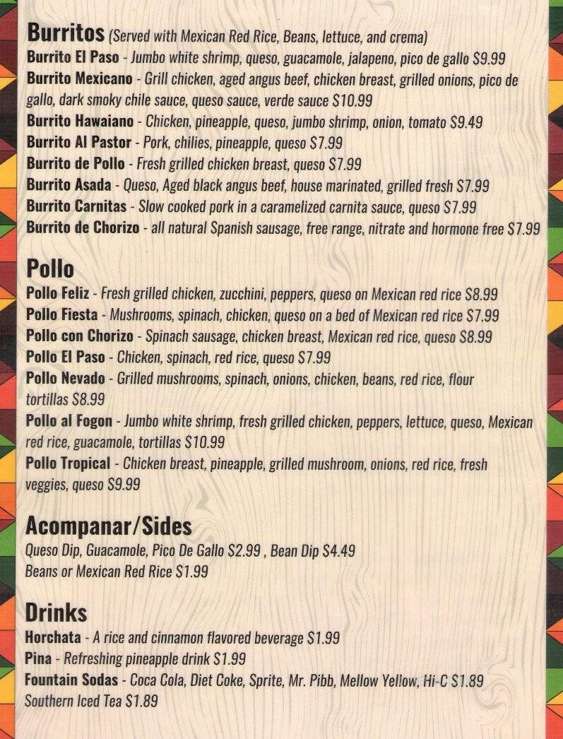 Taqueria El Paso - Boone, NC menu_pic
