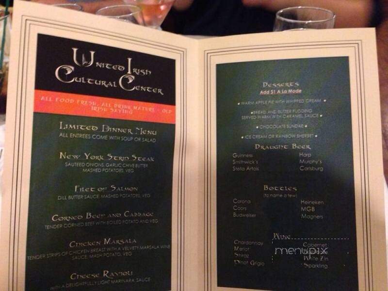 United Irish Cultural Center - San Francisco, CA menu_pic