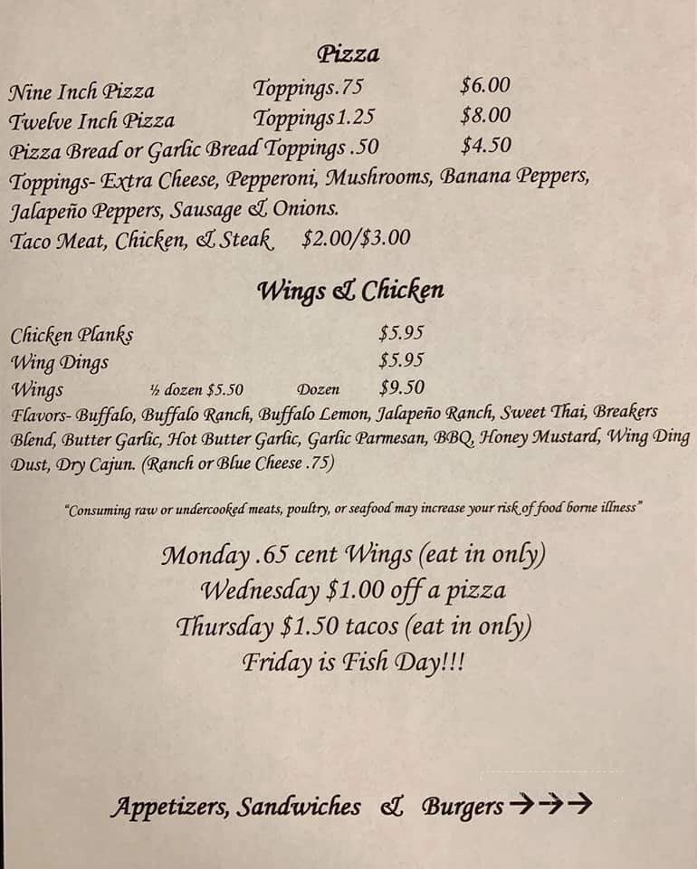 Bakers Backstreet Tavern - Evans City, PA menu_pic