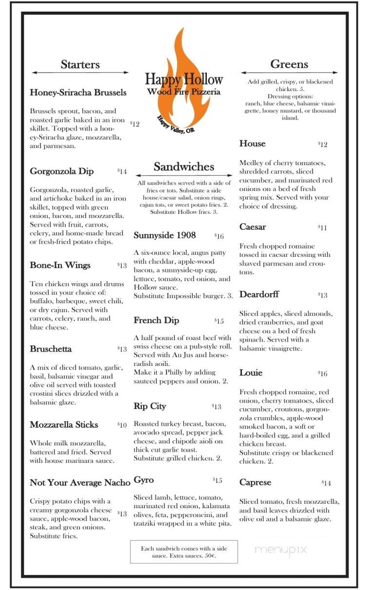 Happy Hollow Pizzeria - Happy Valley, OR menu_pic