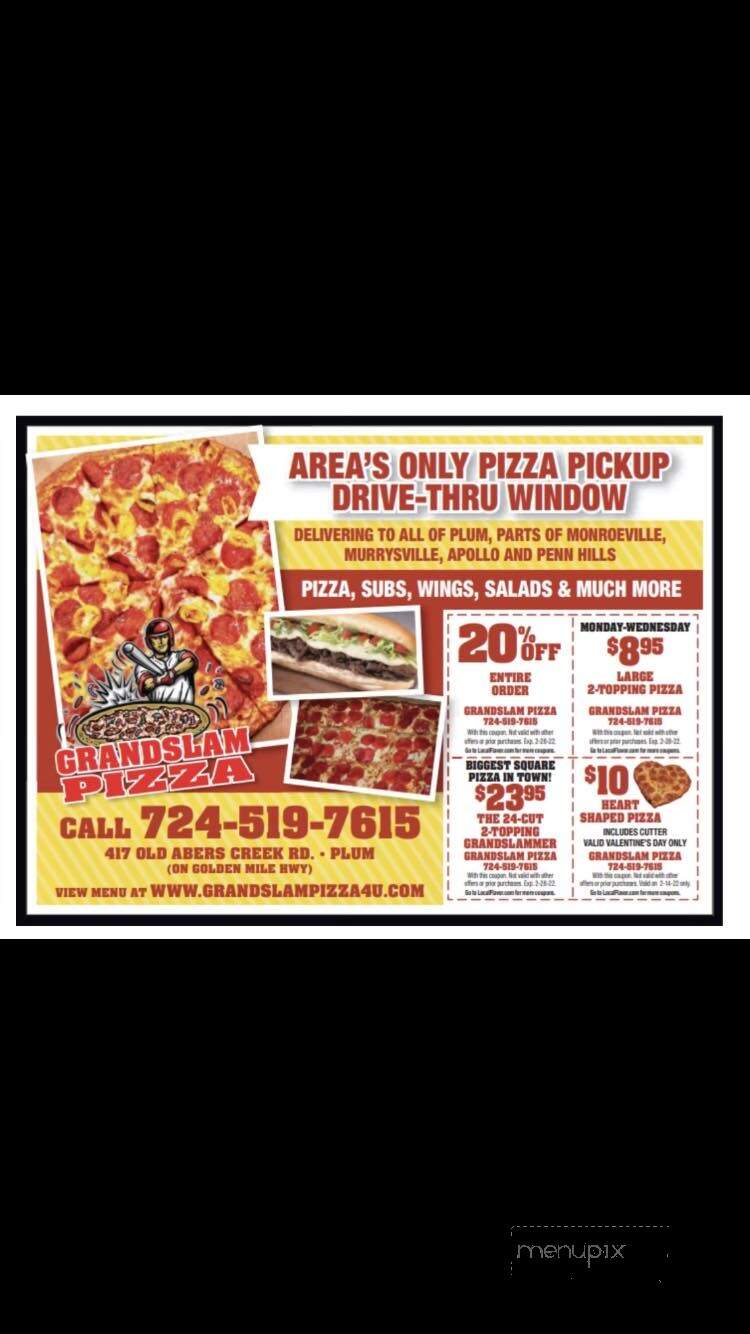 Grandslam Pizza - Plum, PA menu_pic