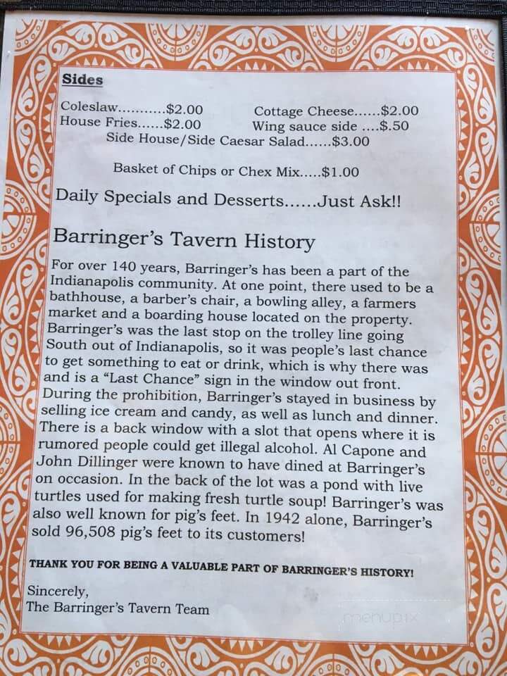 Barringer's Famous Tavern - Indianapolis, IN
