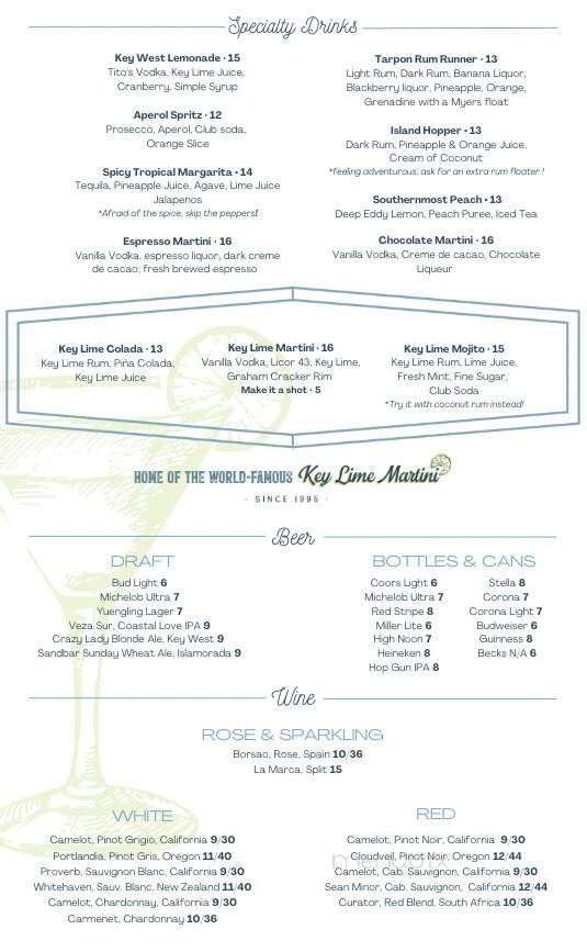 White Tarpon - Key West, FL menu_pic