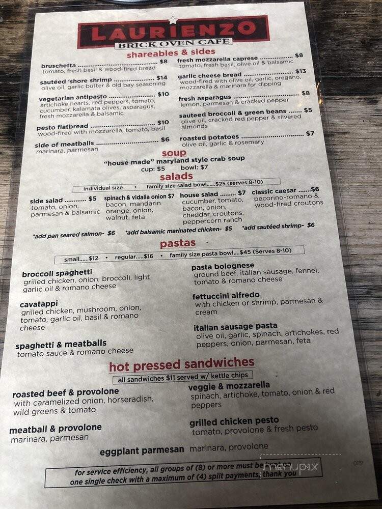 Laurienzo Brick Oven Cafe - Mount Airy, MD menu_pic