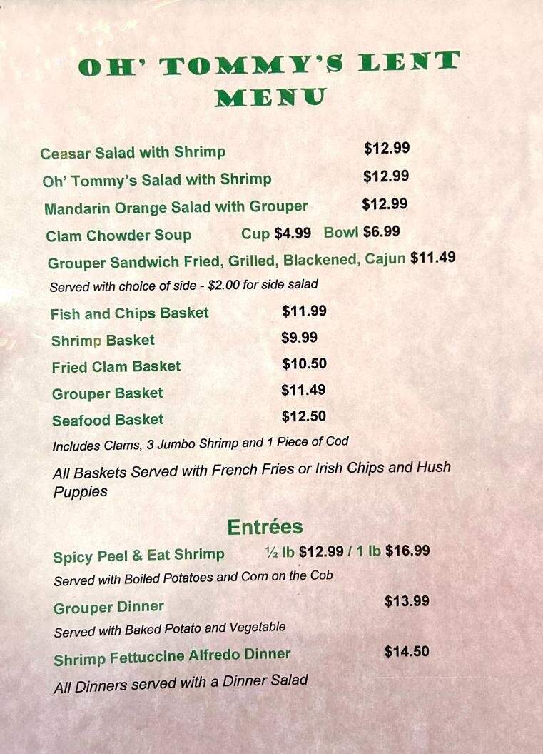 Oh Tommy's Pub & Grill - Roach, MO menu_pic
