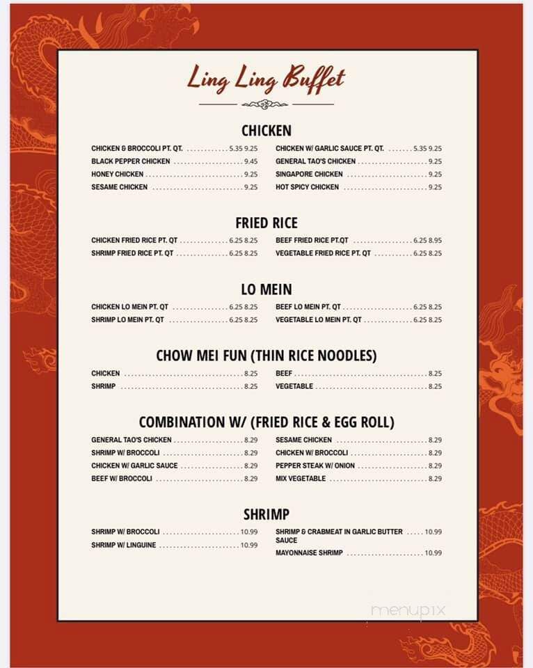 New Ling Ling Chinese Buffet - Syracuse, NY menu_pic