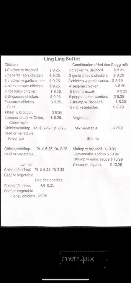 New Ling Ling Chinese Buffet - Syracuse, NY menu_pic