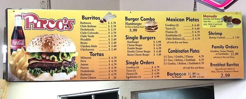 Pirco's Charbroil - El Paso, TX menu_pic