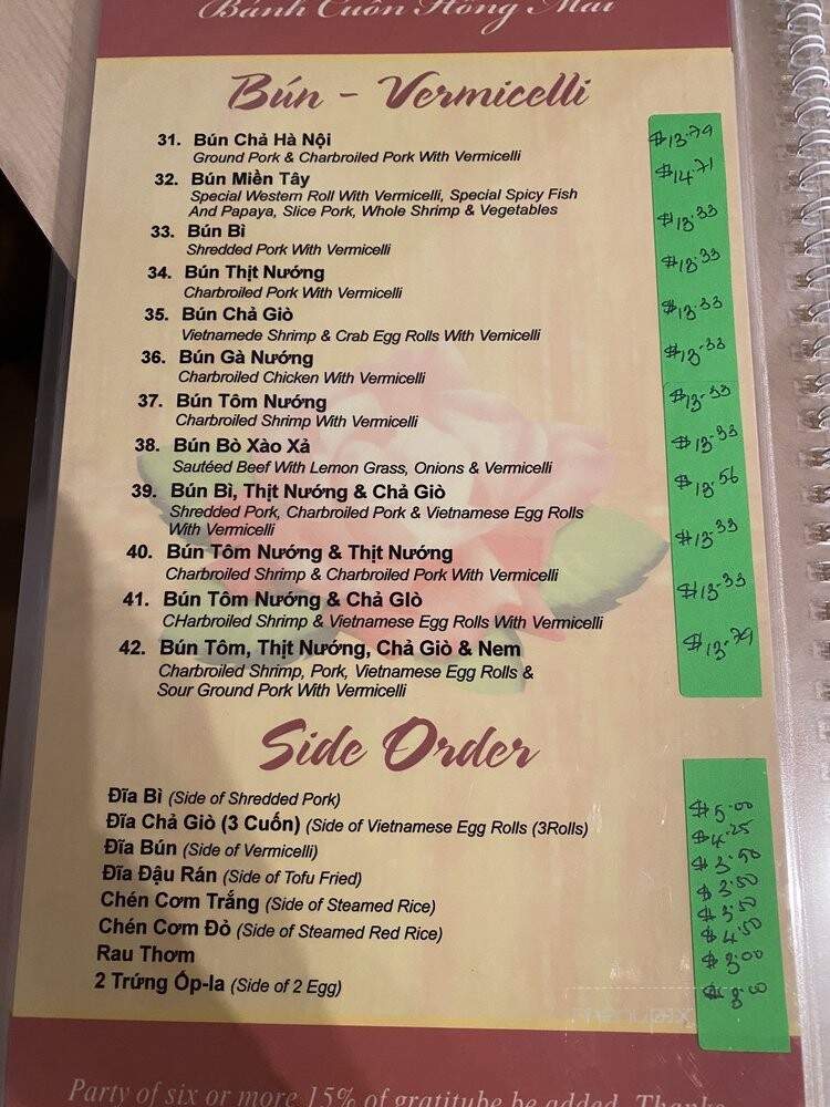 Hong Mai Catinat Restaurant - Westminster, CA menu_pic