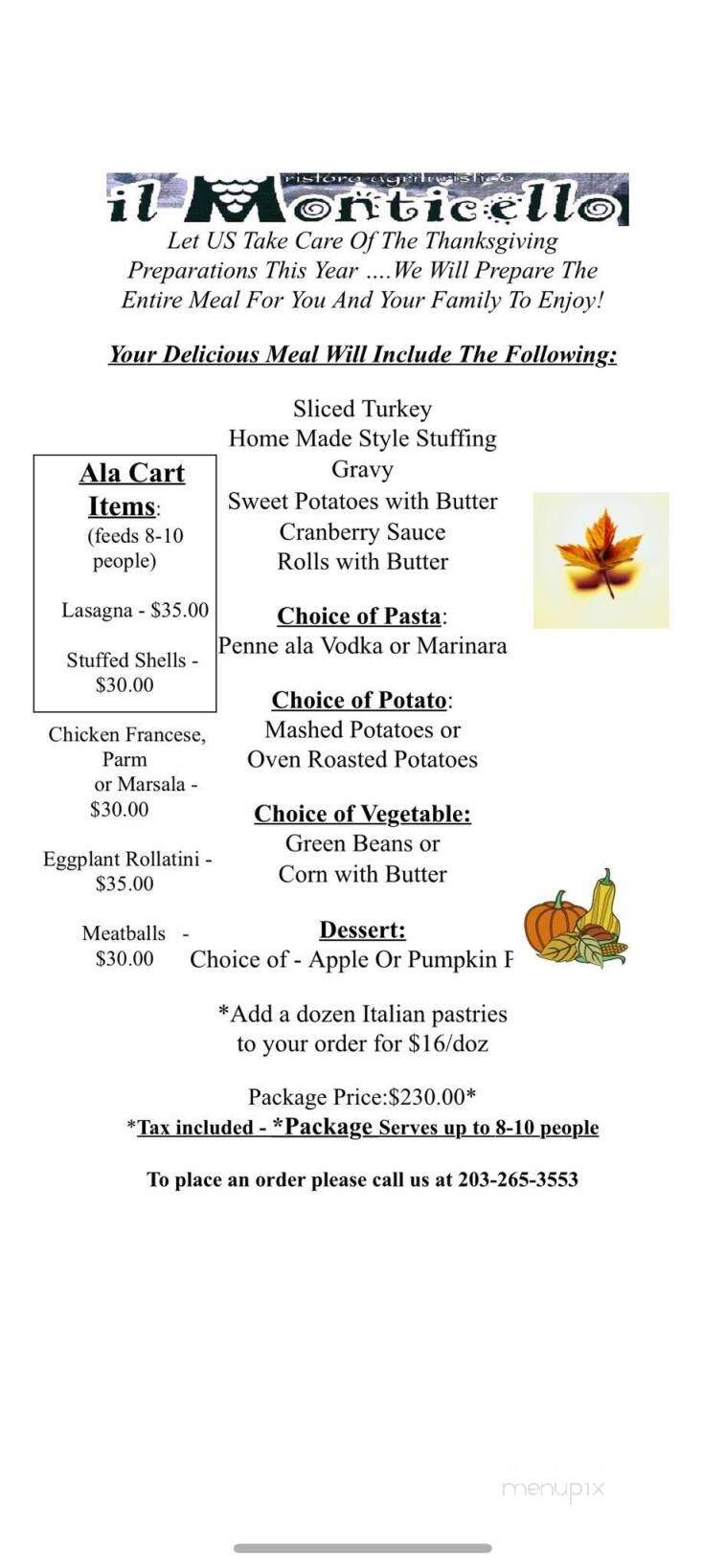 Il Monticello Restaurant - Meriden, CT menu_pic