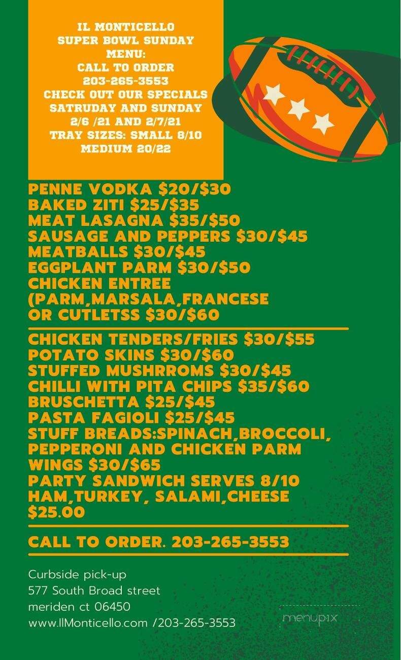Il Monticello Restaurant - Meriden, CT menu_pic