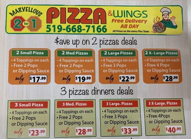 Marvellous 2 For 1 Pizza & Wings - London, ON menu_pic