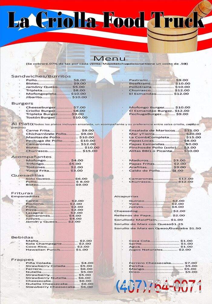 La Criolla Food Truck - Davenport, FL menu_pic