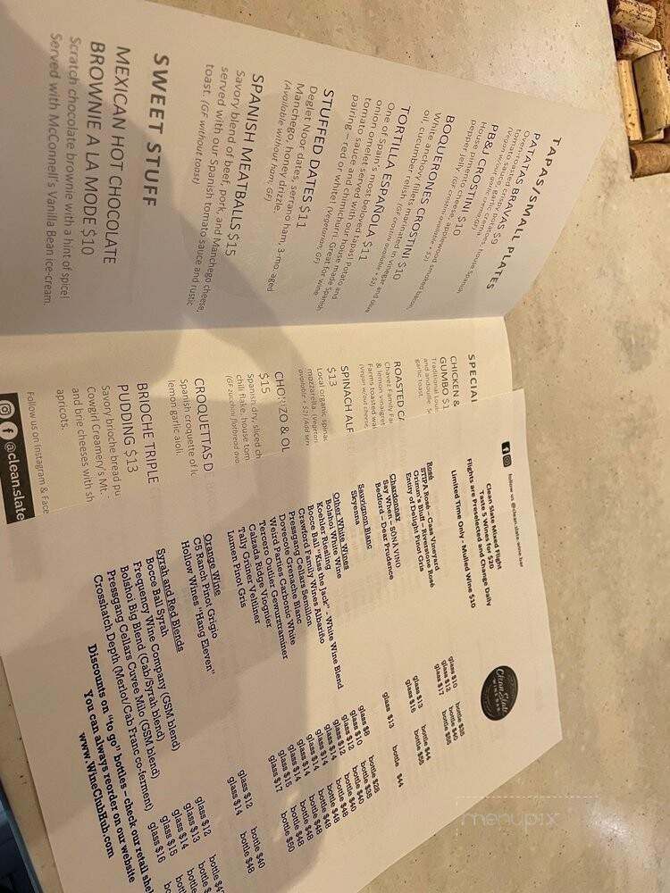 Clean Slate Wine Bar - Solvang, CA menu_pic