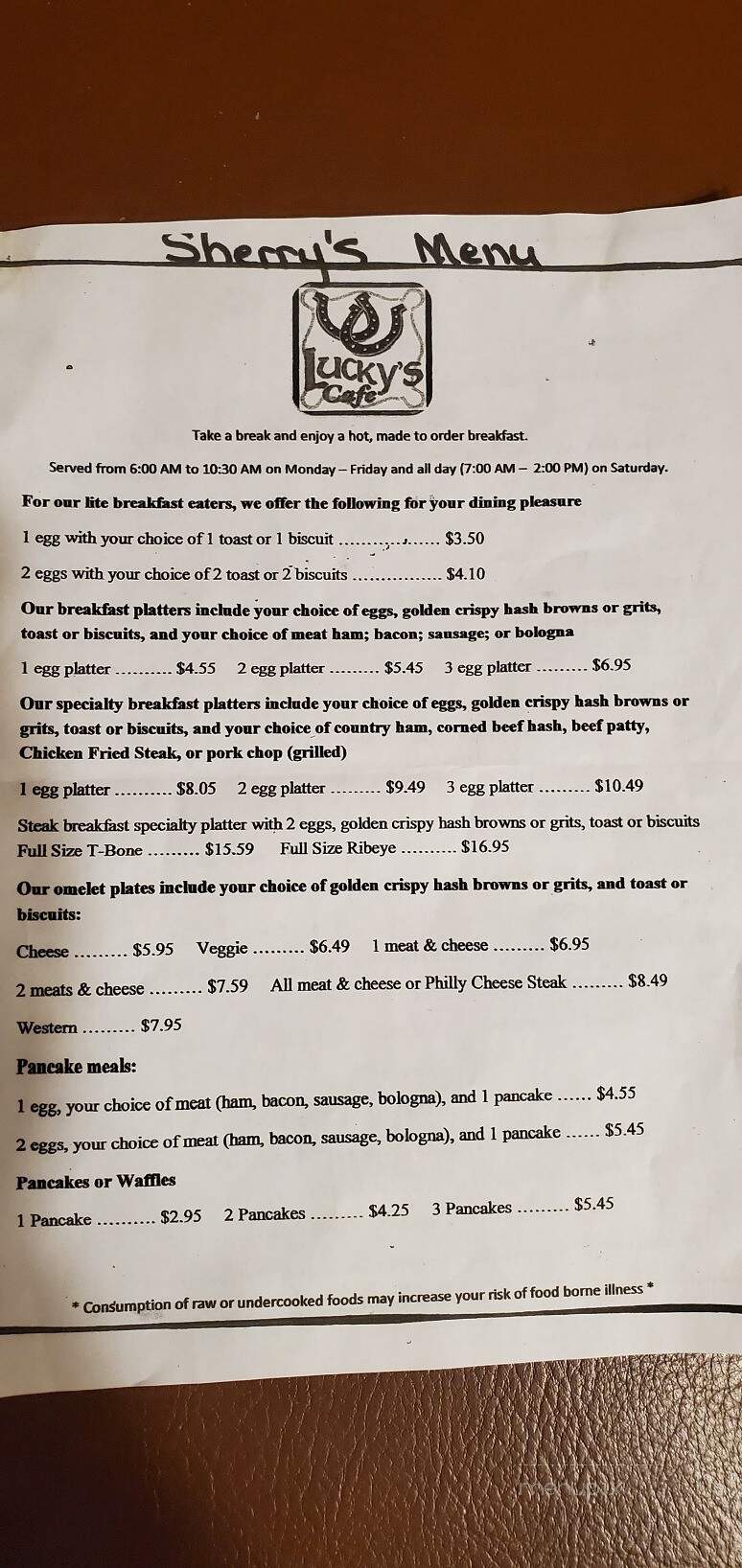 Lucky's Cafe - Pine Bluff, AR menu_pic