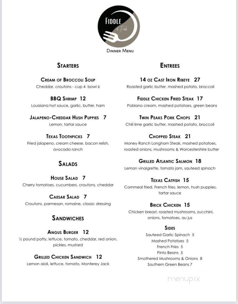 Fiddle and Fork - Greenville, TX menu_pic