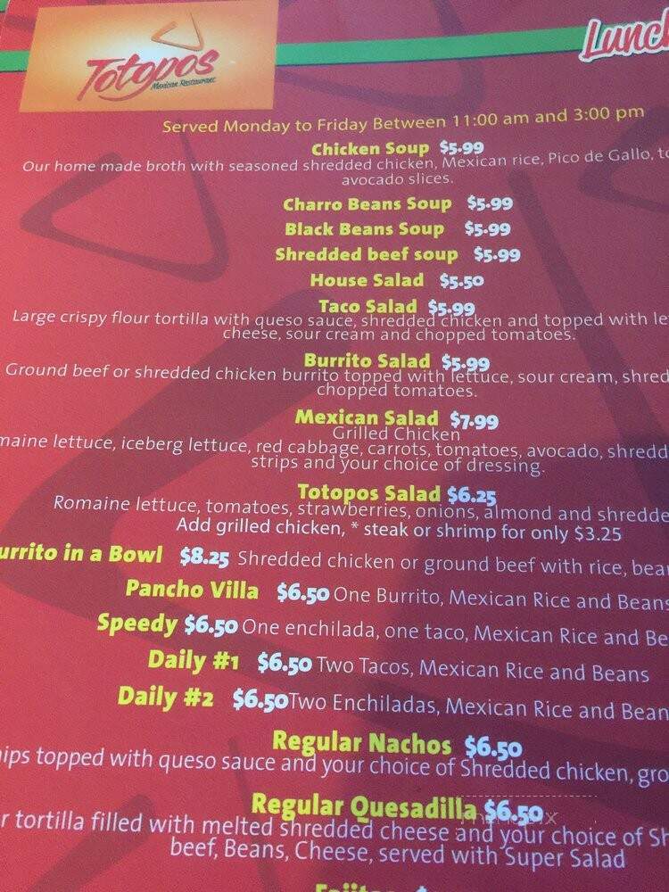 Totopos Mexican Restaurant - Dallas, GA menu_pic