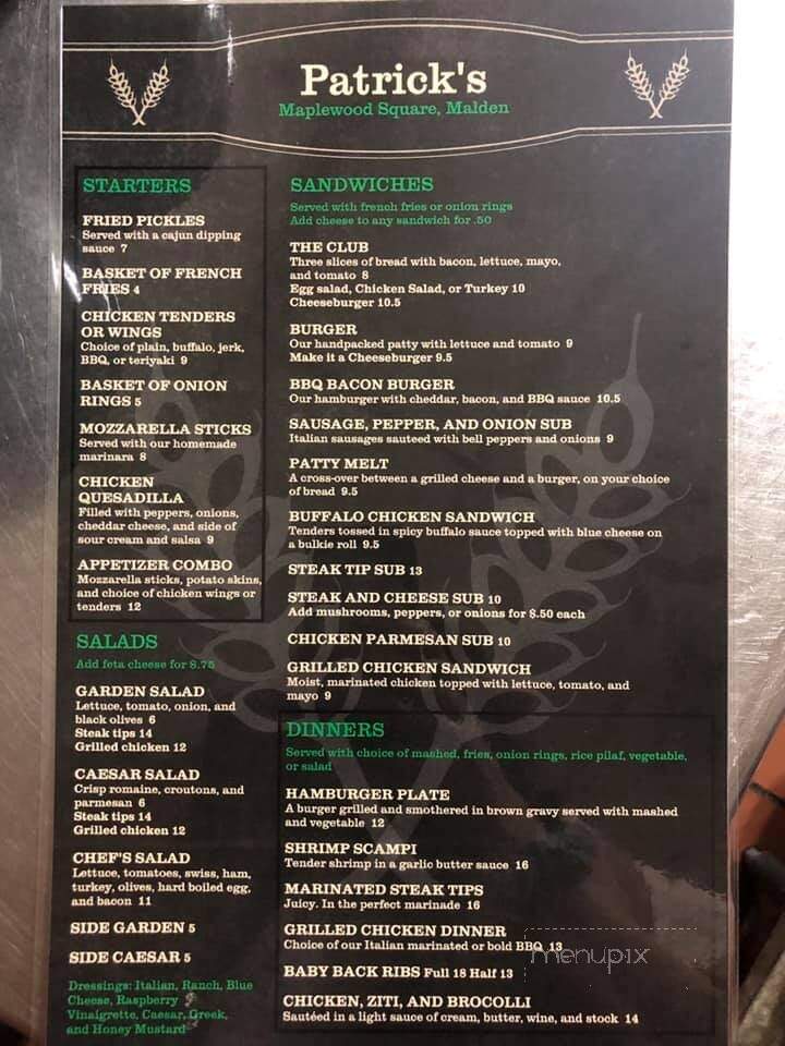 Patrick's - Malden, MA menu_pic