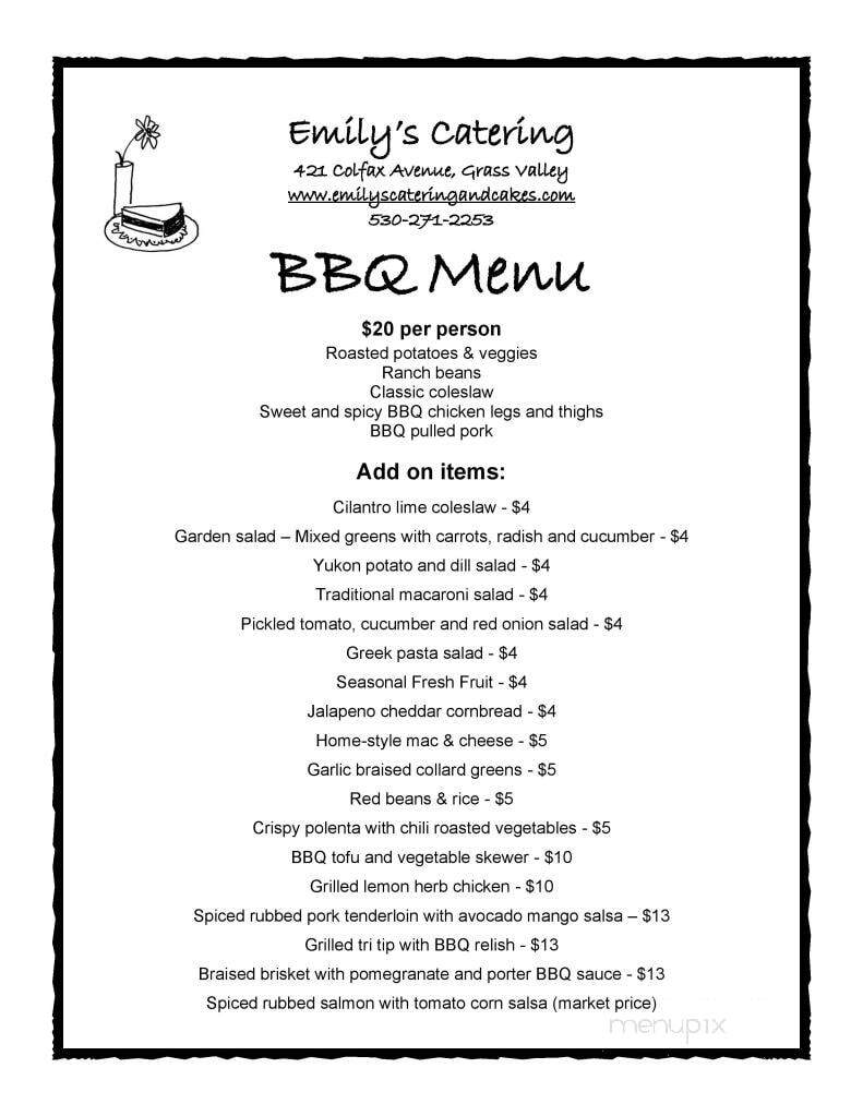 Emily's Catering and Cakes - Grass Valley, CA menu_pic