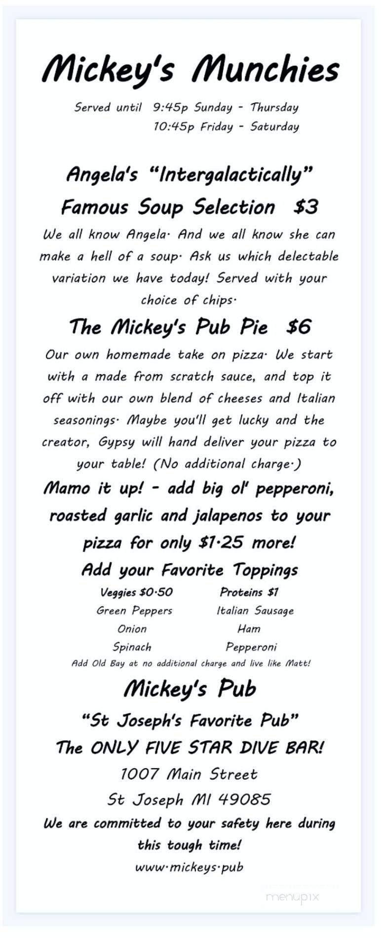 Mickey's Pub - St Joseph, MI menu_pic