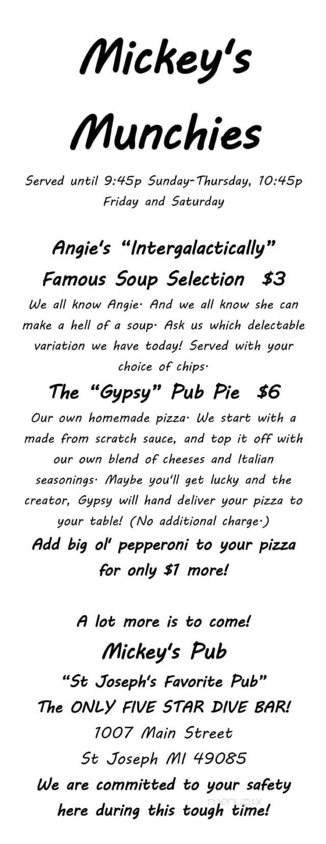 Mickey's Pub - St Joseph, MI menu_pic