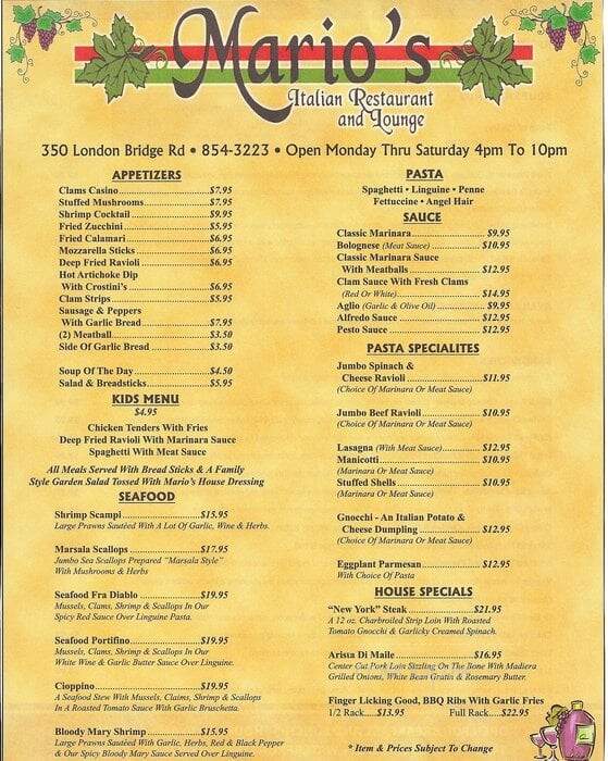 Marios - Lake Havasu City, AZ menu_pic