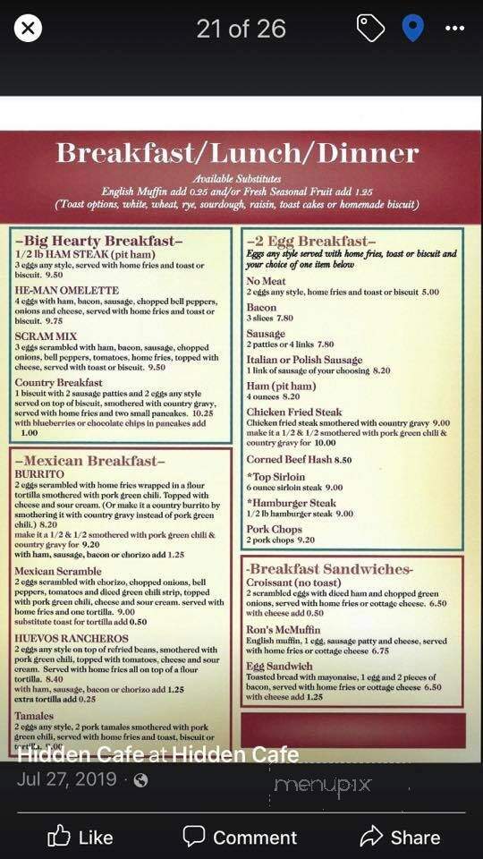 Hidden Cafe - Longmont, CO menu_pic