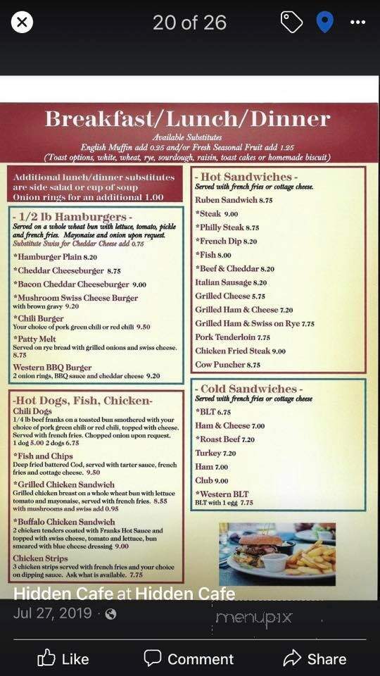 Hidden Cafe - Longmont, CO menu_pic