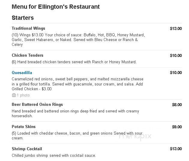 Ellington's Restaurant - Indianapolis, IN menu_pic