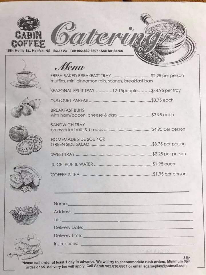 Cabin Coffee - Halifax, NS menu_pic