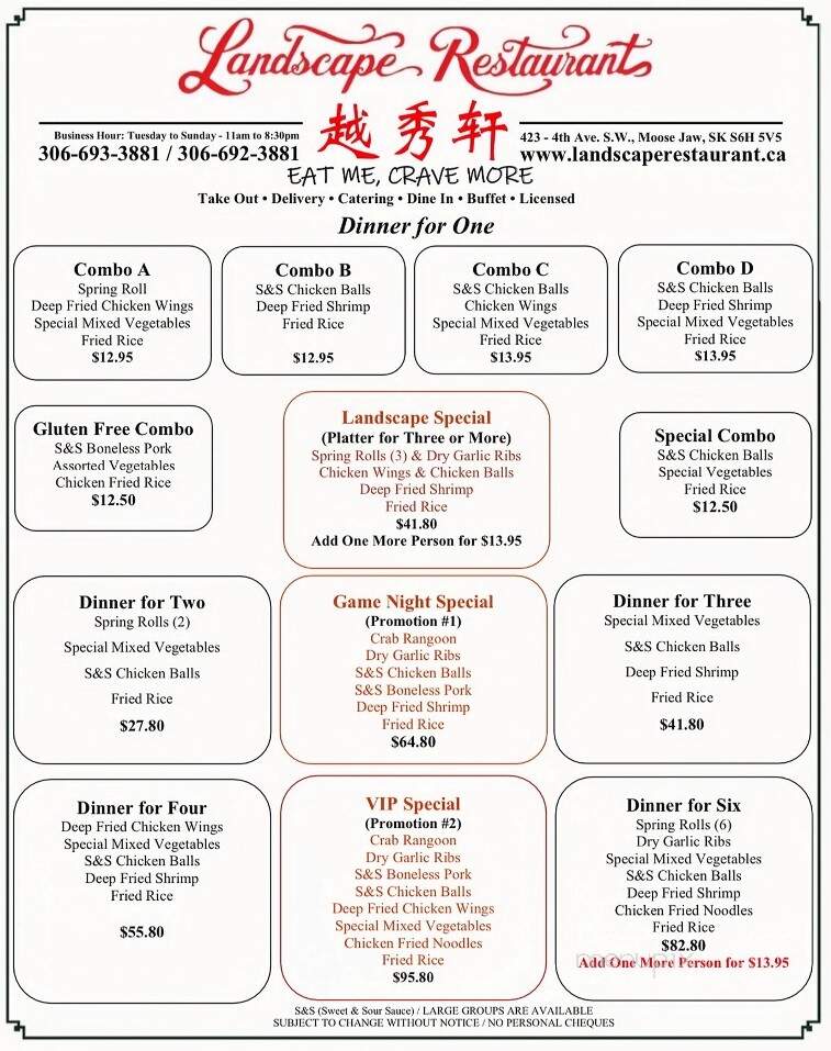 Landscape Restaurant - Moose Jaw, SK menu_pic