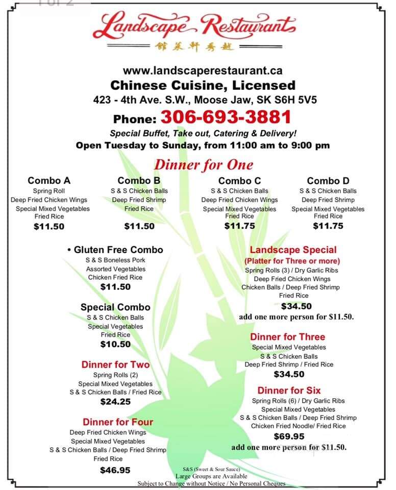Landscape Restaurant - Moose Jaw, SK menu_pic