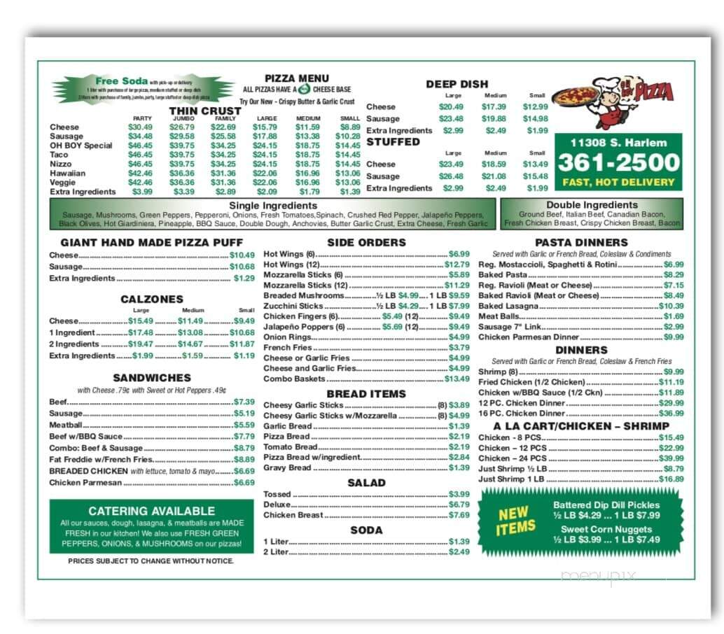 Oh Boy Pizza - Worth, IL menu_pic