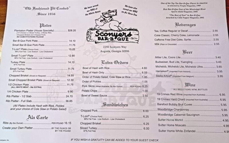 Sconyers Bar-B-Que - Augusta, GA menu_pic