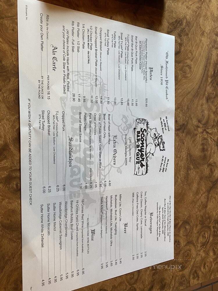 Sconyers Bar-B-Que - Augusta, GA menu_pic