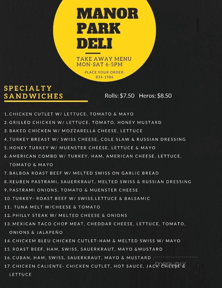 Manor Park Deli - Larchmont, NY menu_pic