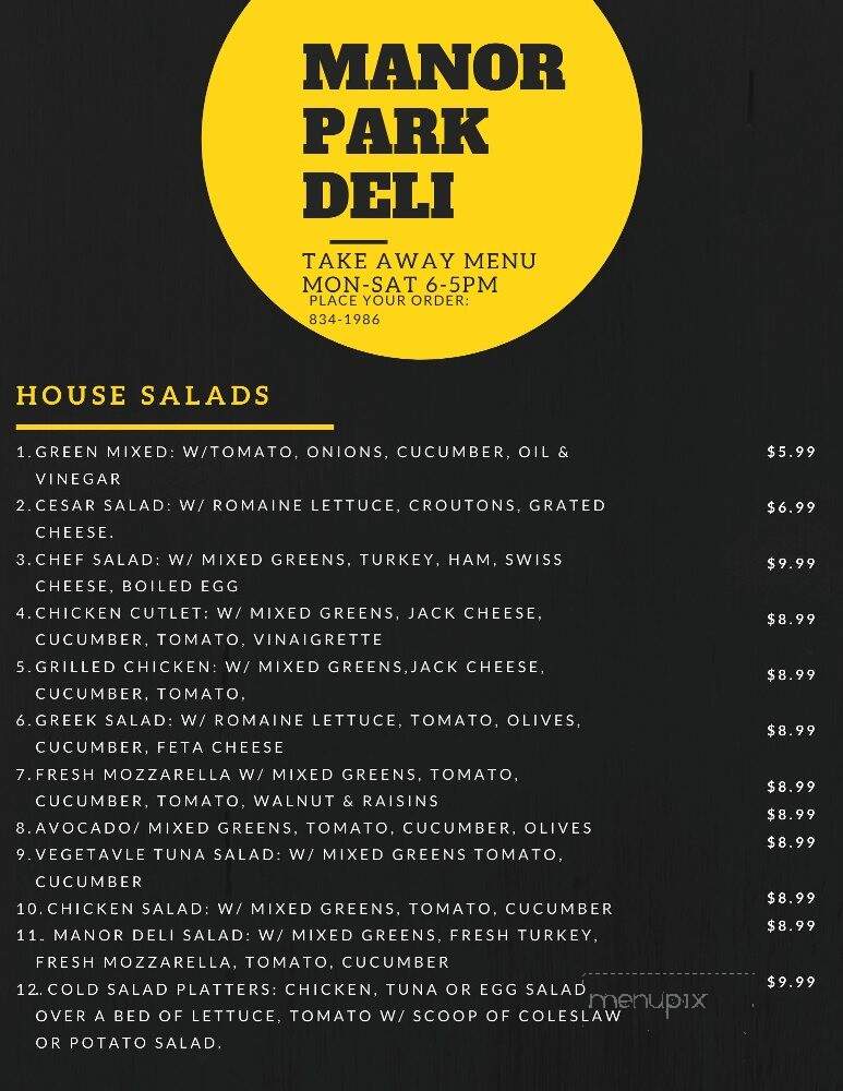 Manor Park Deli - Larchmont, NY menu_pic