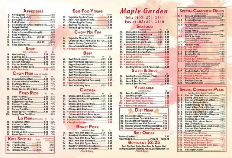 Maple Garden Restaurant - Shawnee, OK menu_pic