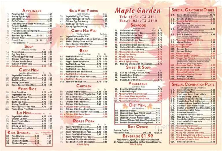 Maple Garden Restaurant - Shawnee, OK menu_pic