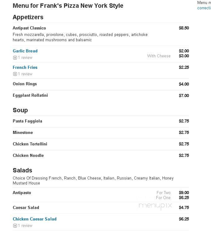 Frank's Pizza New York Style - Quakertown, PA menu_pic