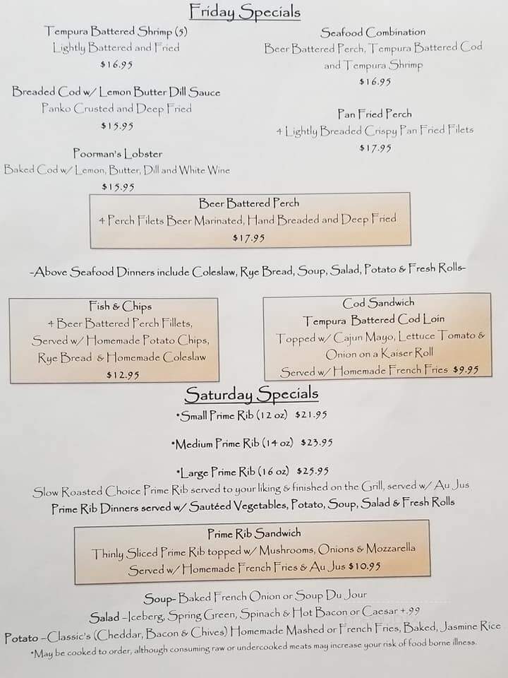 Classics Restaurant & Lounge - Shawano, WI menu_pic