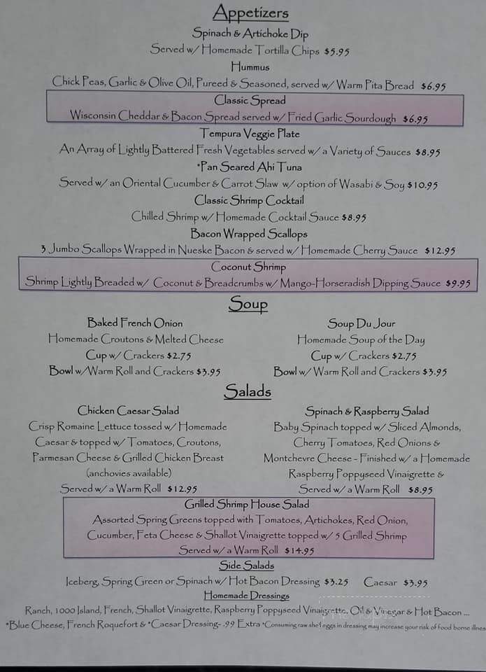 Classics Restaurant & Lounge - Shawano, WI menu_pic
