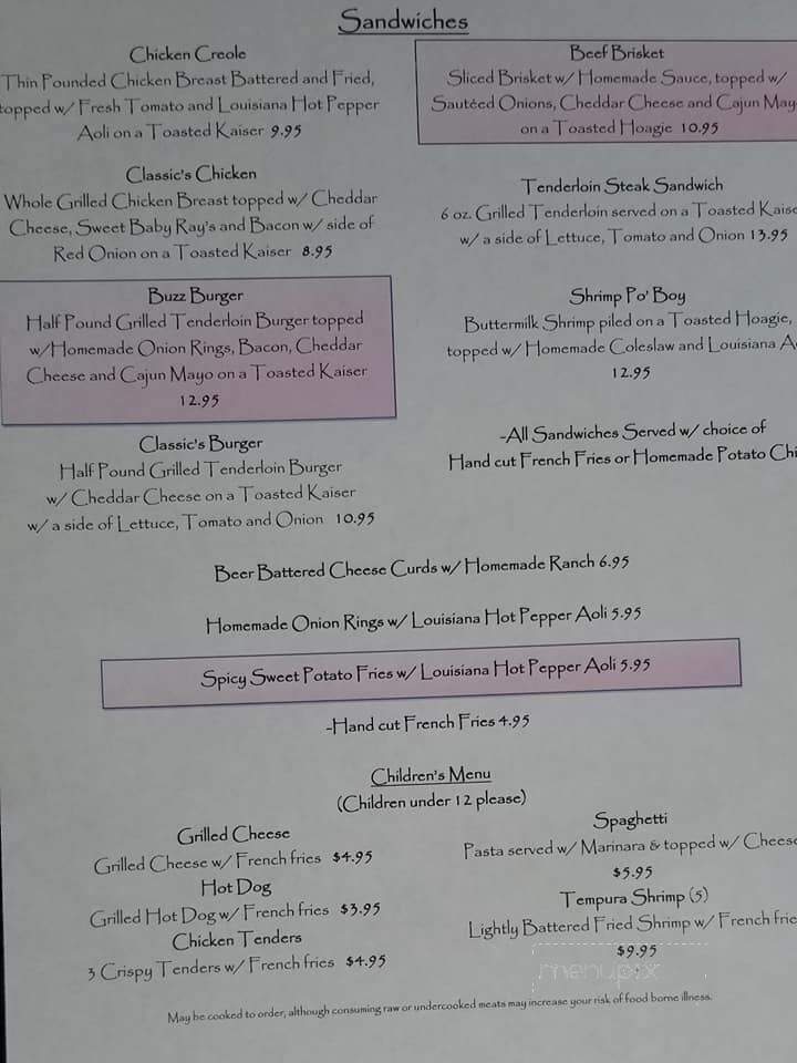 Classics Restaurant & Lounge - Shawano, WI menu_pic